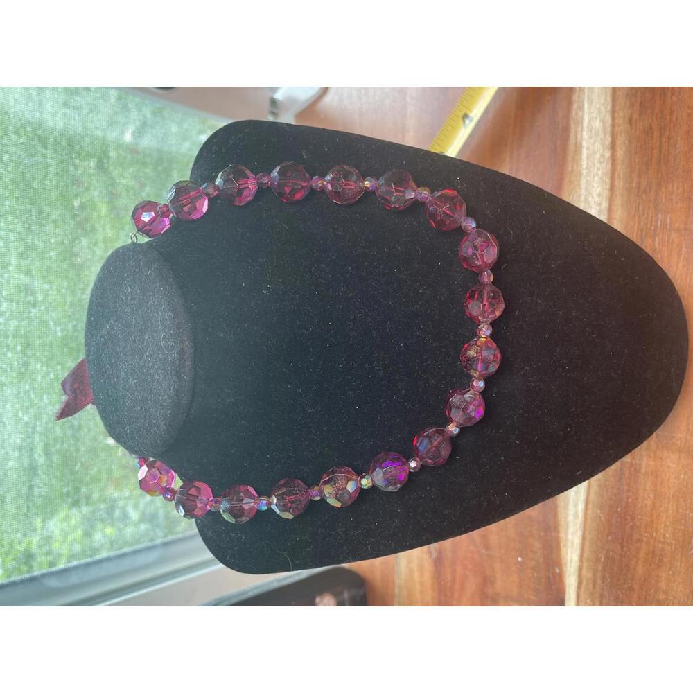 Vintage Faceted Pink Crystal Bead Necklace